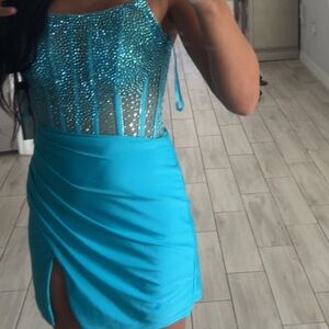 Sparkling Blue Strapless Dress